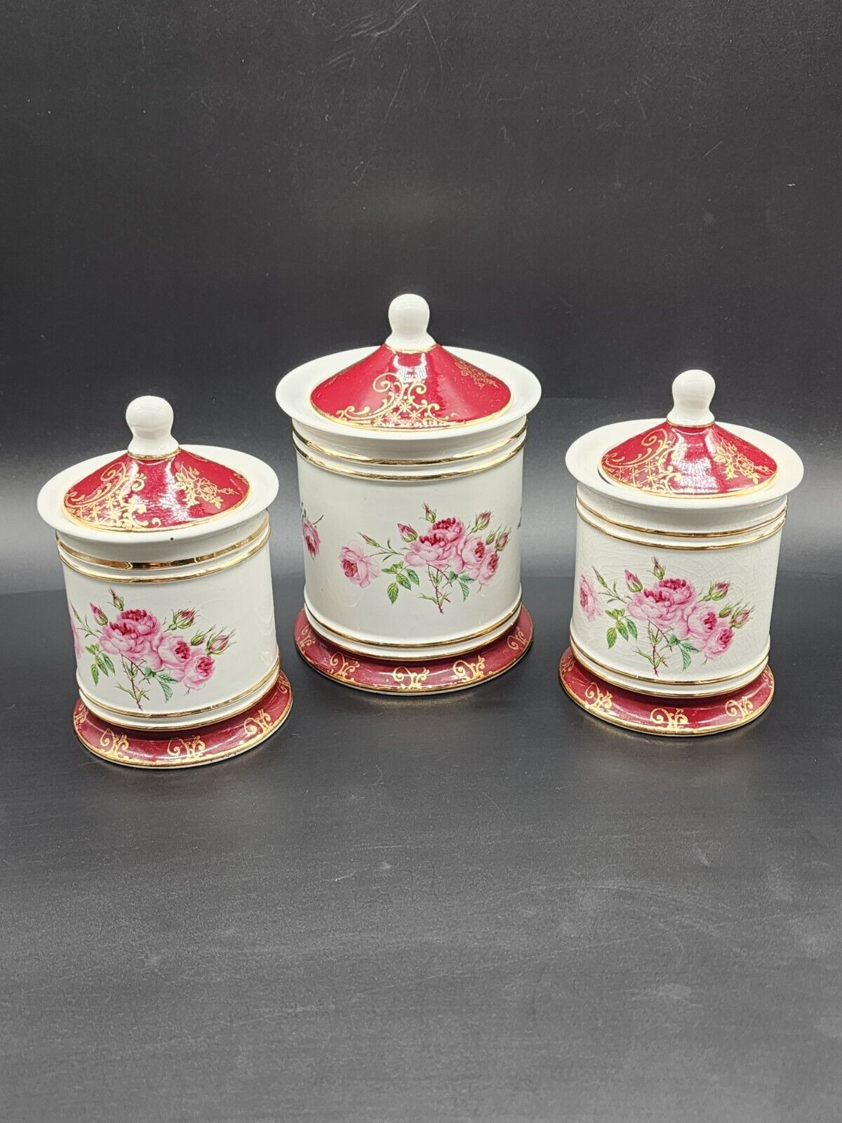 Vintage James Kent Staffordshire Old Foley Jar Set Of 3 Floral England 6686