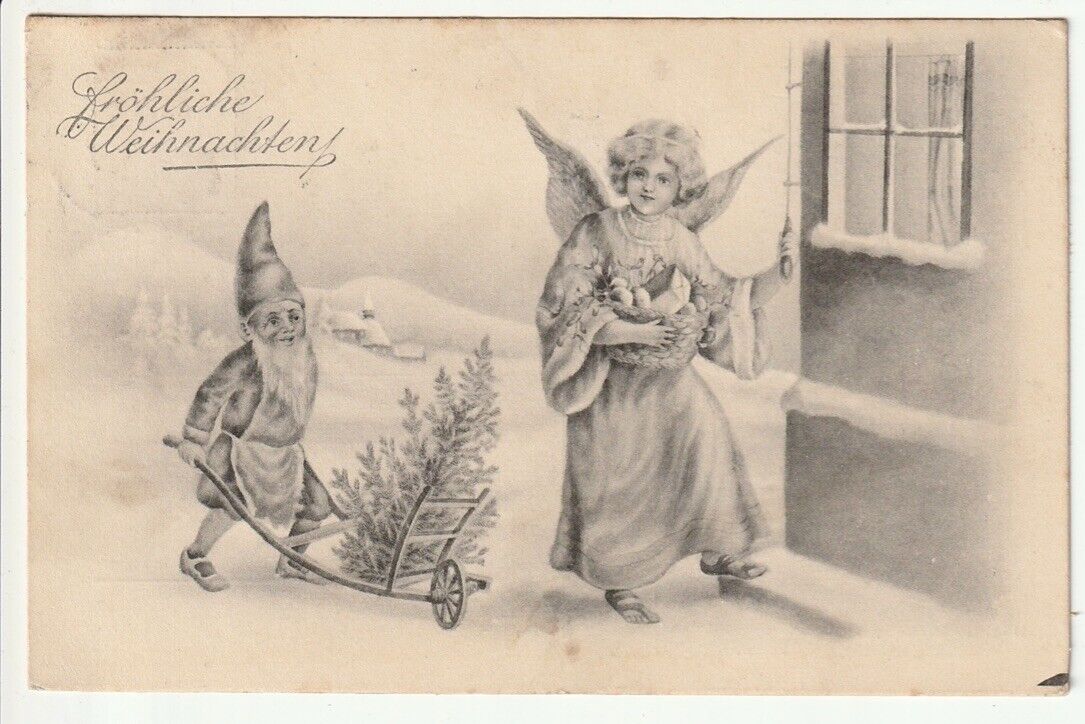 1913 German Christmas PC gnome w/ Christmas tree and angel