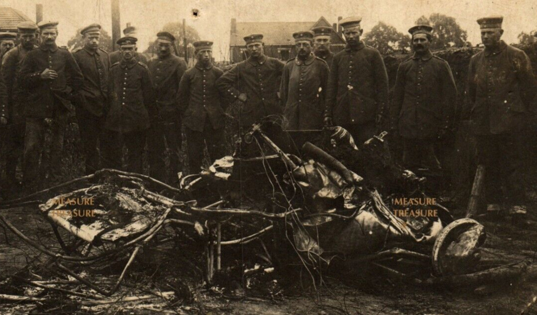 1916 RPPC WW1 GERMAN FLYING ACE MAX IMMELMANN TURN PLANE WRECK PHOTO Postcard PS