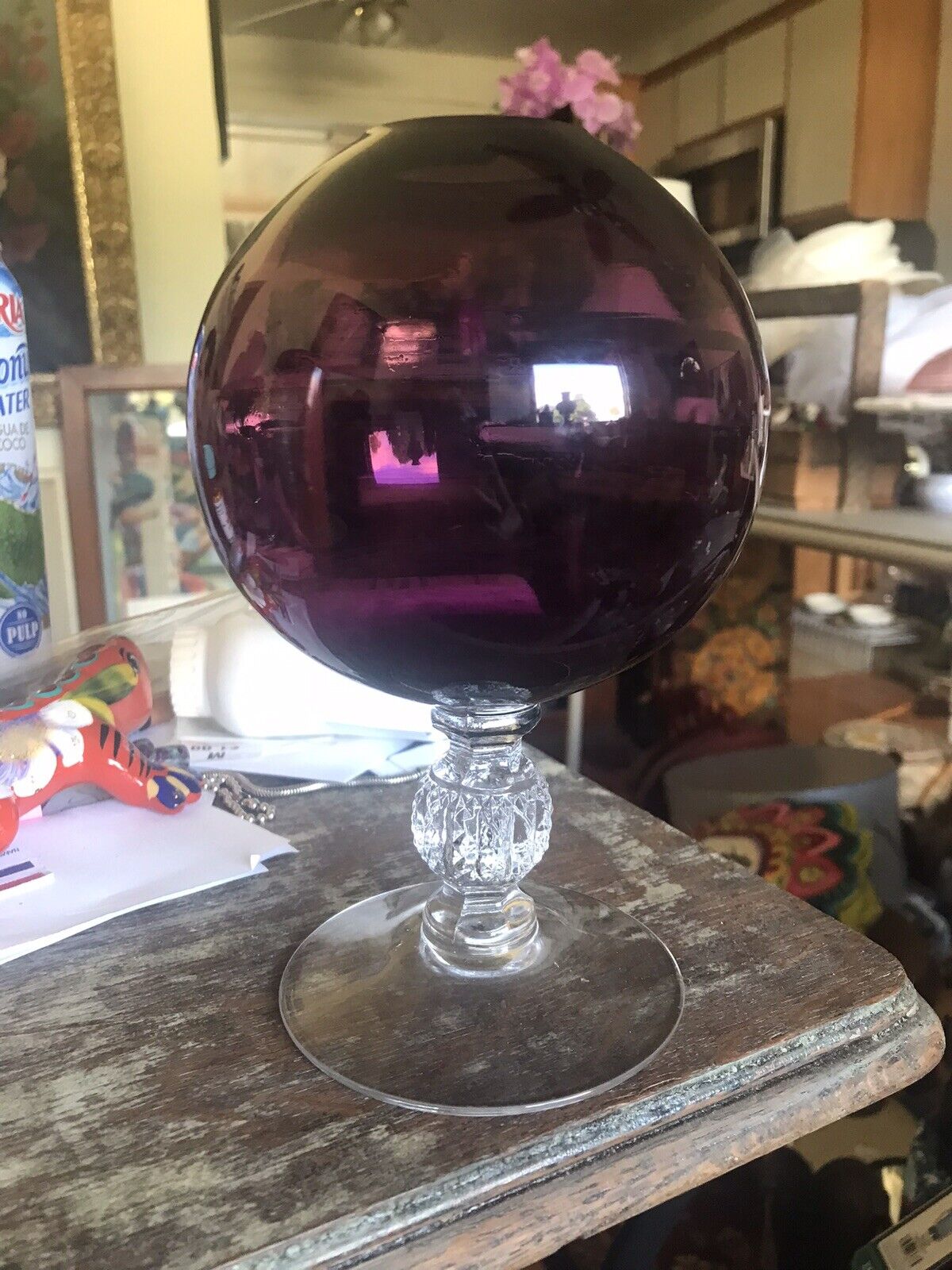 Vintage CAMBRIDGE Vase Footed Pedestal Deep AMETHYST Purple Ivy BALL VASE 8”
