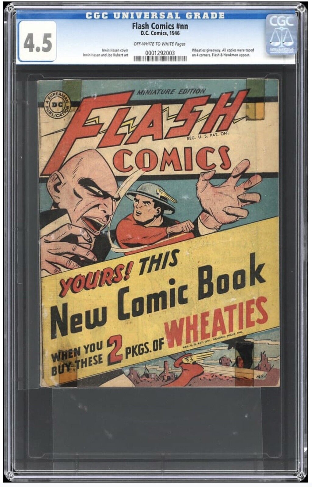 Flash Comics #Nn 1946 DC Comics 4.5 CGC Rare Wheaties Giveaway Hawkman - Pop 56