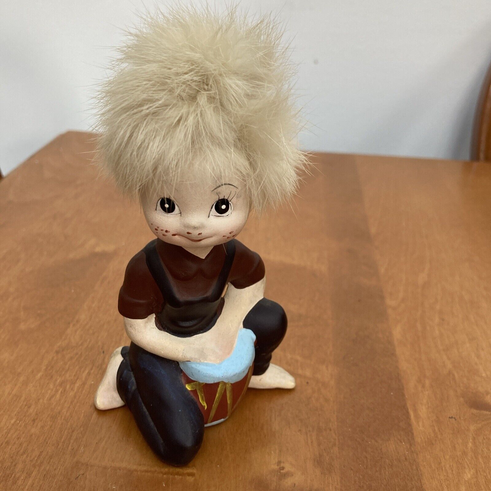 Vintage Adorable Boy W/ Fuzzy Hair And Drum Inarco Figurine 1964 5” Tall