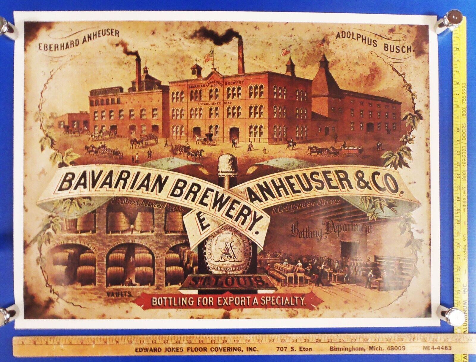 BAVARIAN BREWERY: EBERHARD ANHEUSER & ADOLPHUS BUSCH Beer Poster 37x27 NOS