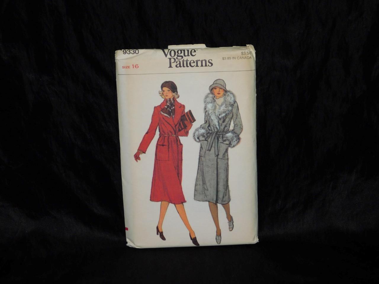Vintage Vogue 9330 Size 16 Wrapped Lined Coat Uncut Sewing Pattern