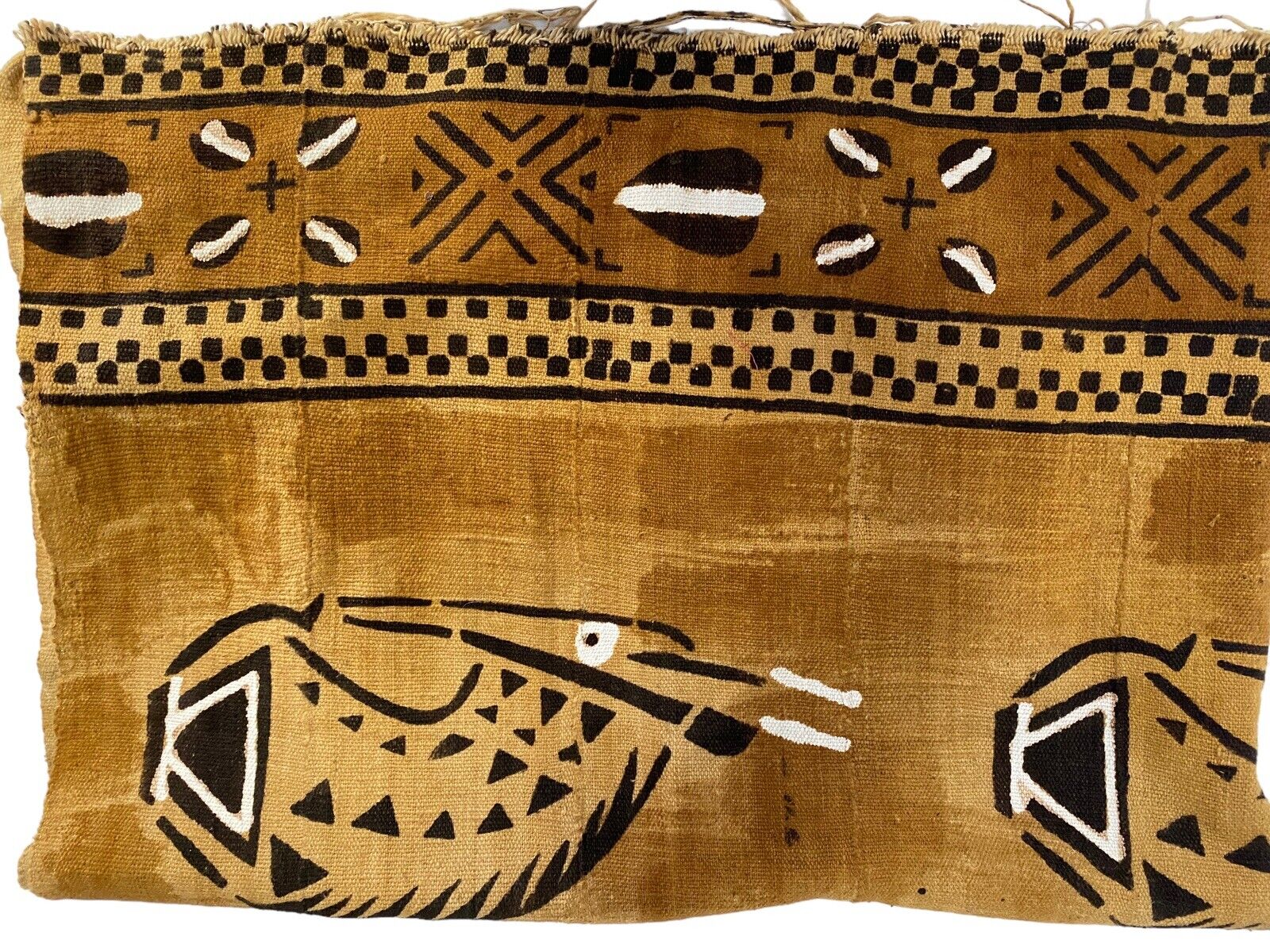 Vintage West African Hand Painted Mud Cloth Birds 48”X68” Cultural Bogolanfini