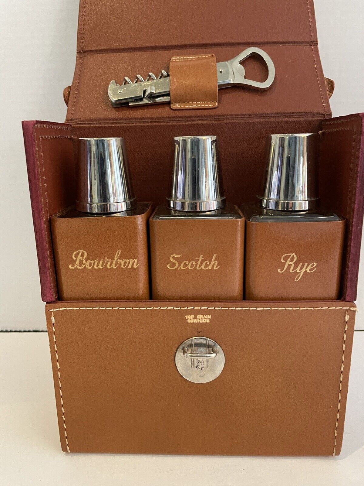 Original Tuck Tite Travel Bar Leather Case Flasks Liquor Scotch Rye Bourbon Shot