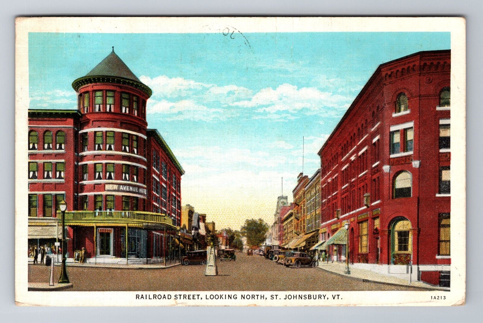 St Johnsbury VT-Vermont, Railroad Street Looking North, Vintage c1937 Postcard