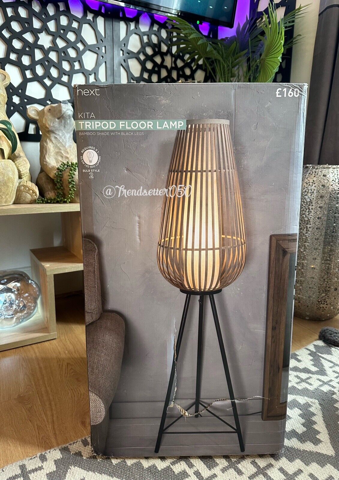 70% Off Deal Next Kita Tripod Floor Lamp Bamboo Shade Black Legs Home Decor £160