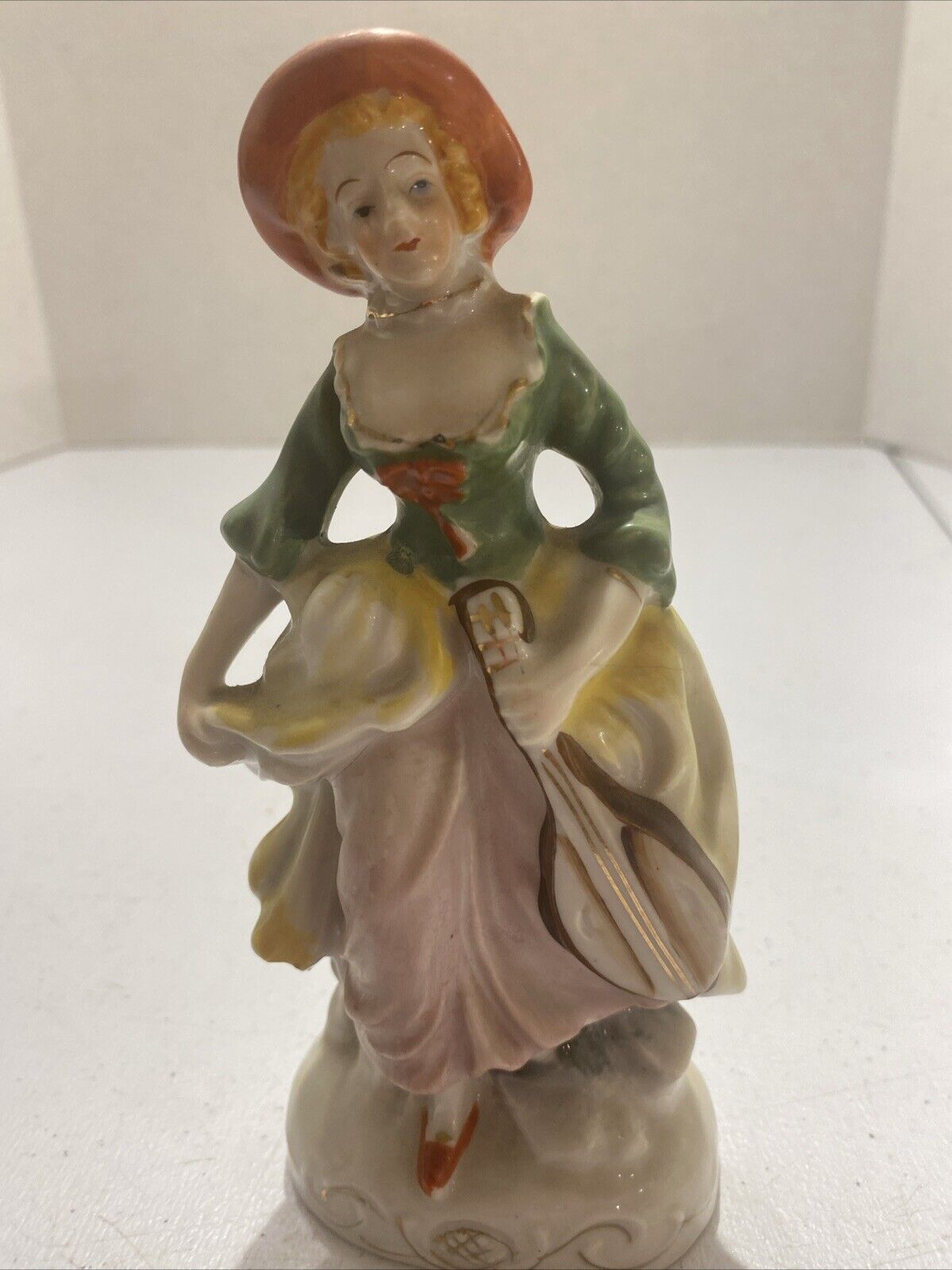 Vintage Hand Painted Porcelain Lady with Violin Figurine Made in Japan JT