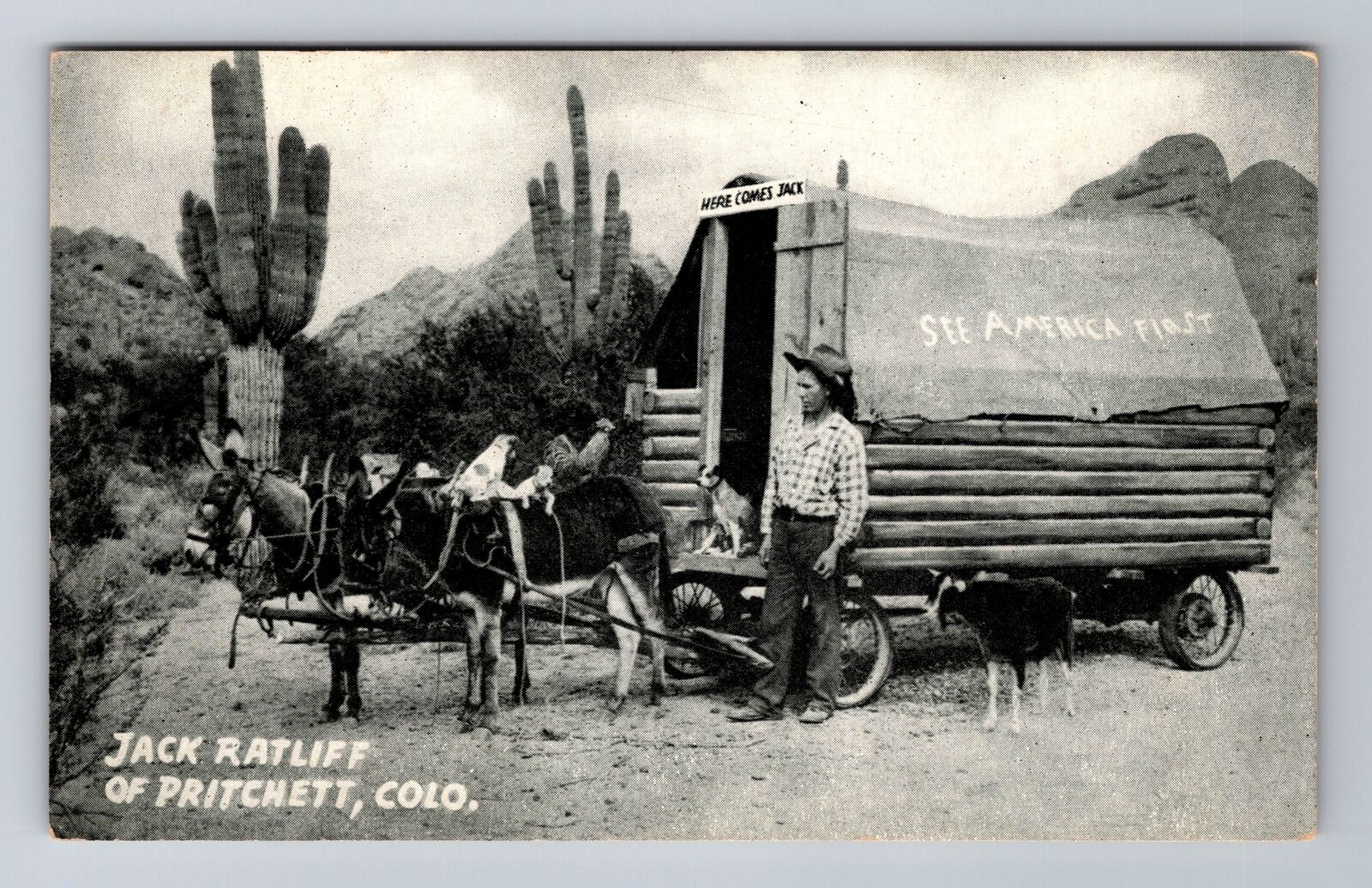 Pritchett CO-Colorado, Jack Ratliff, Covered Wagon, Horses, Vintage Postcard