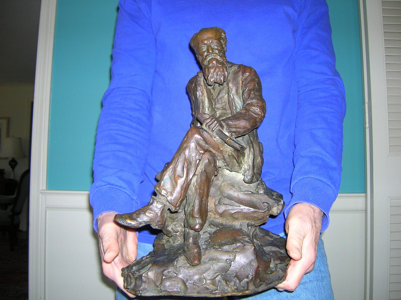 Antique John Burroughs naturalist bronze statue by C S Pietro, Roman Bronze Work