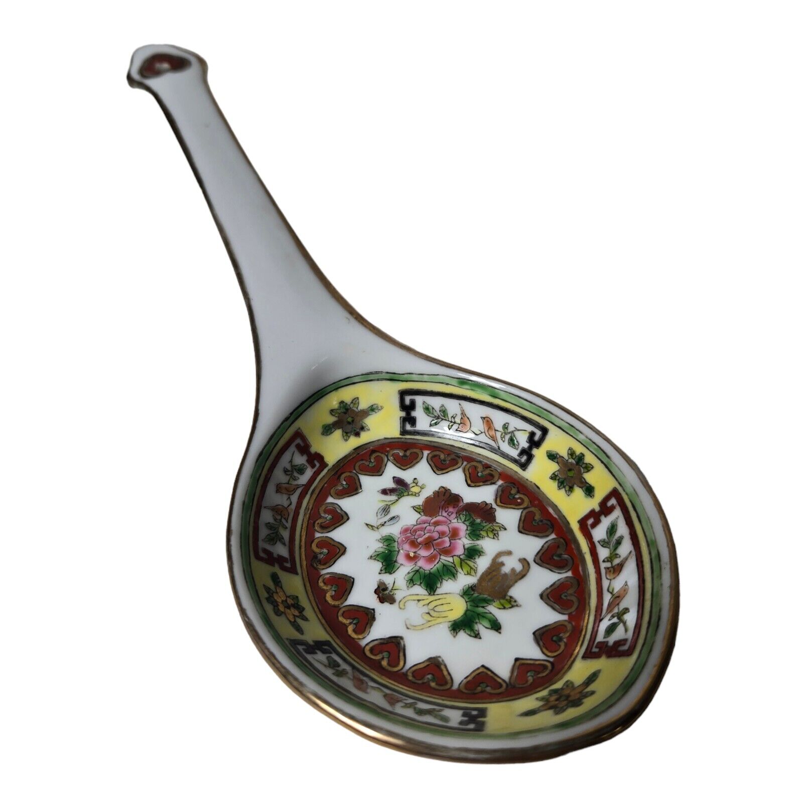 Vintage Serving Chinese Porcelain Soup Rice Ladle Famille rose butterfly