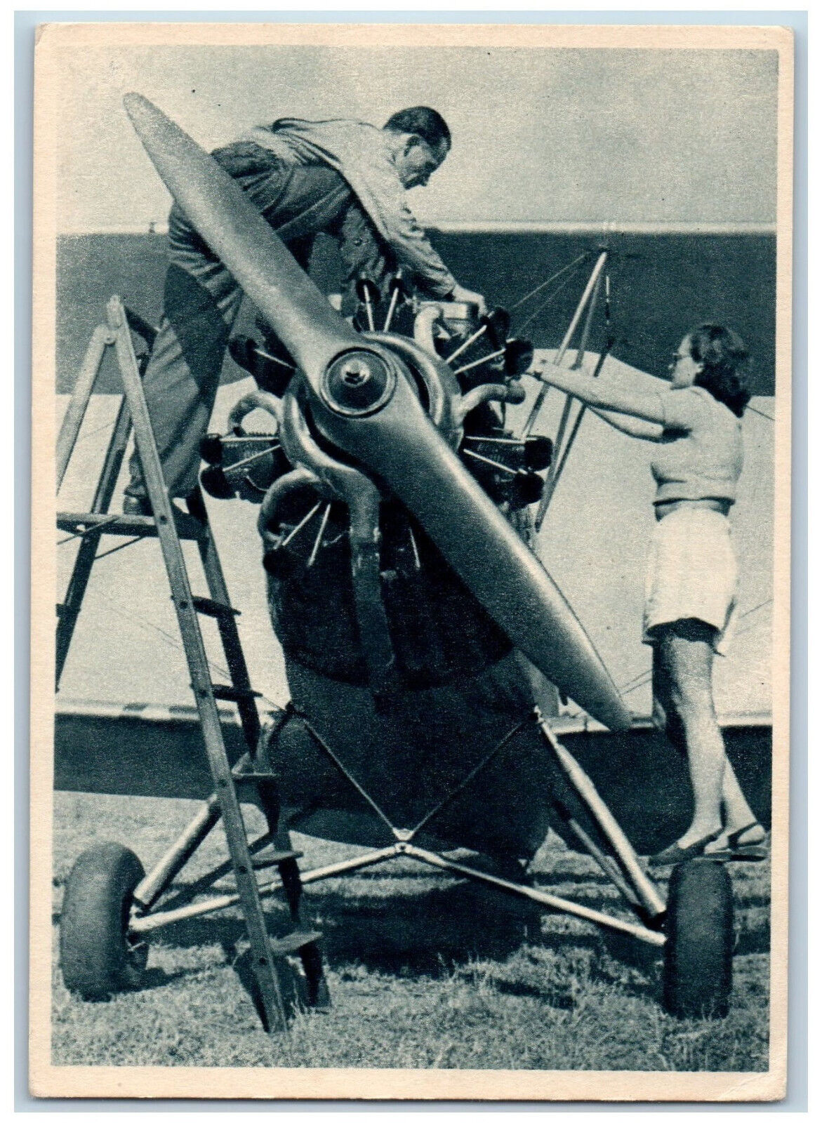 Czechoslovakia Postcard Caring for the Engine of Airplane Aeroclub c1940's