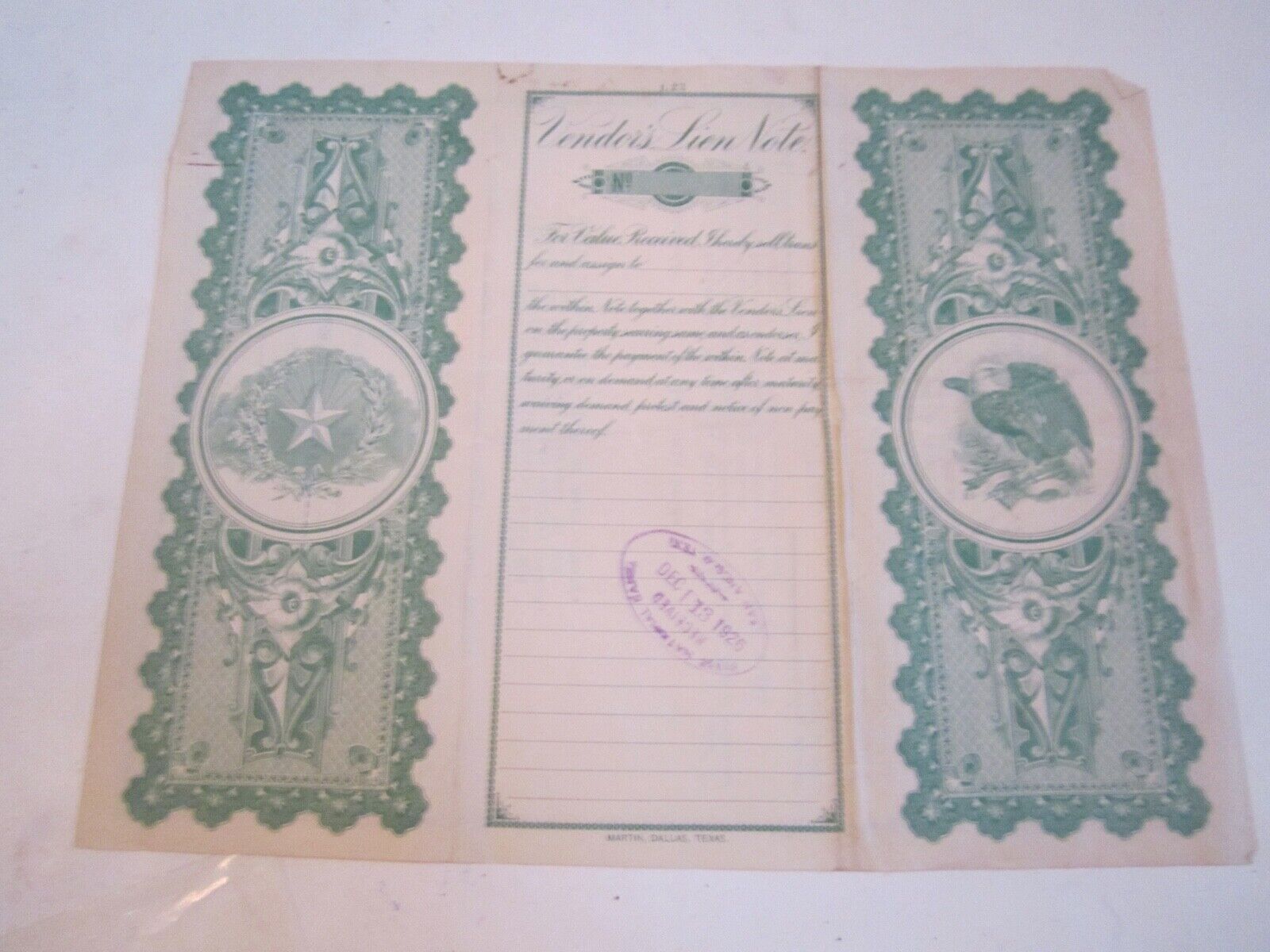 (2) 1919 & (1) 1926 VENDER LIEN NOTES WITH DOCUMENT STAMPS - ZZZ