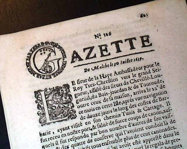 Rare 17th Century EARLIEST OF NEWSPAPERS 1639 Paris FRANCE French Old Periodical