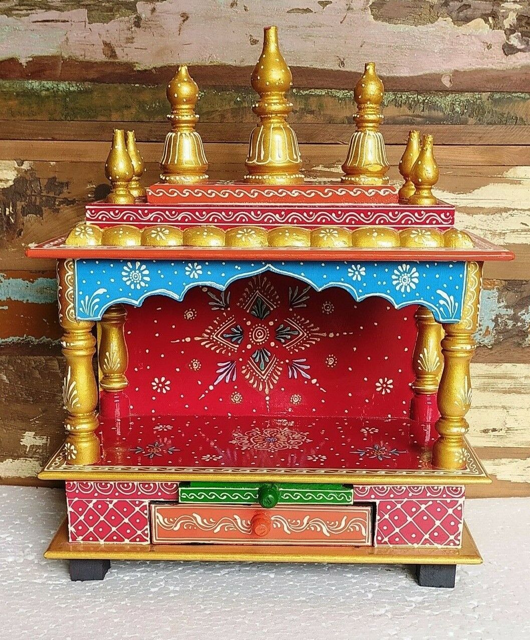 Wooden Temple Mandir Handcrafted Pooja Ghar Mandap Worship Wall Home Indian Art 
