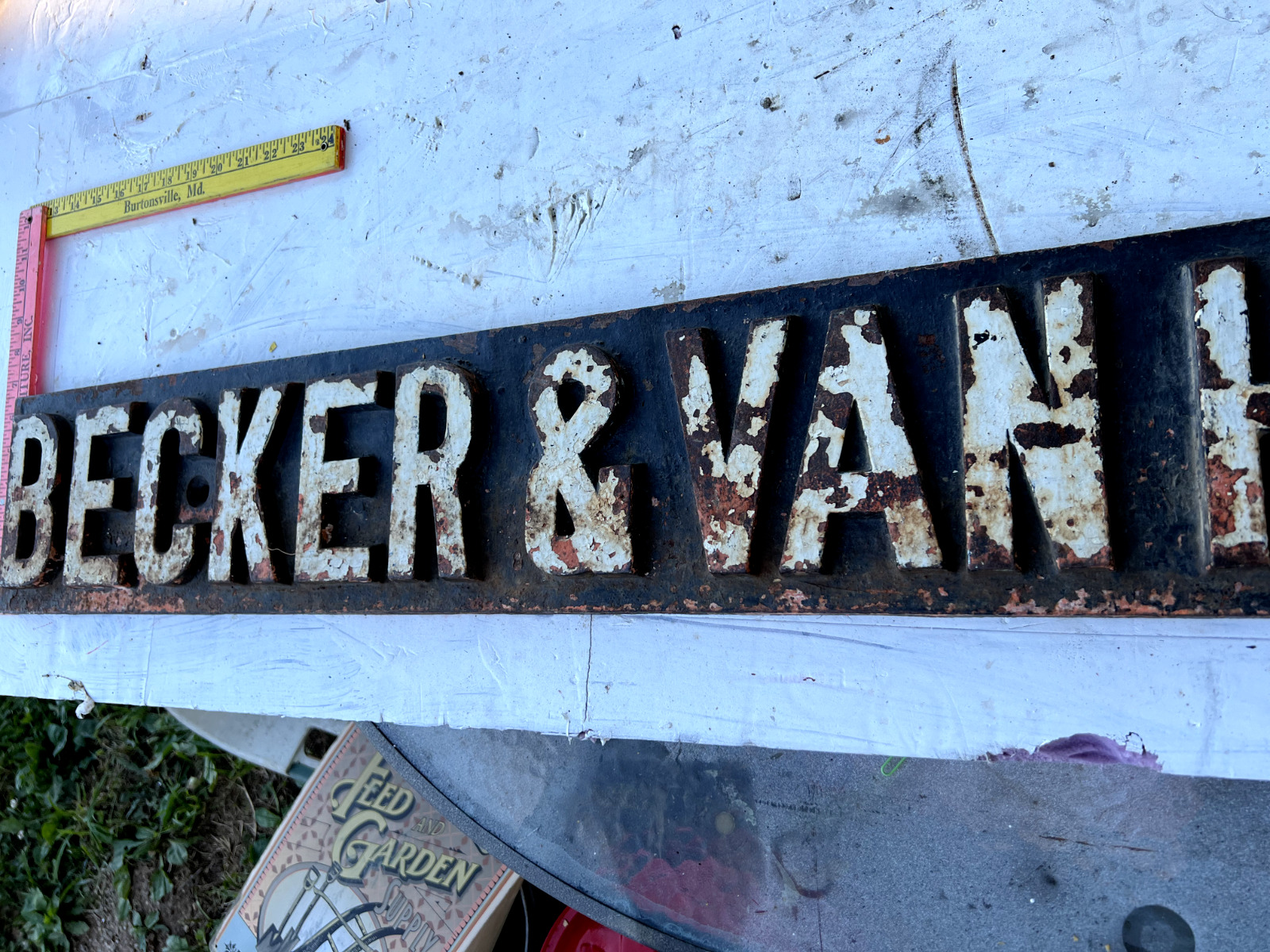 Vintage Becker & Van Hullen Embossed Cast Iron Metal Industrial Steampunk Sign