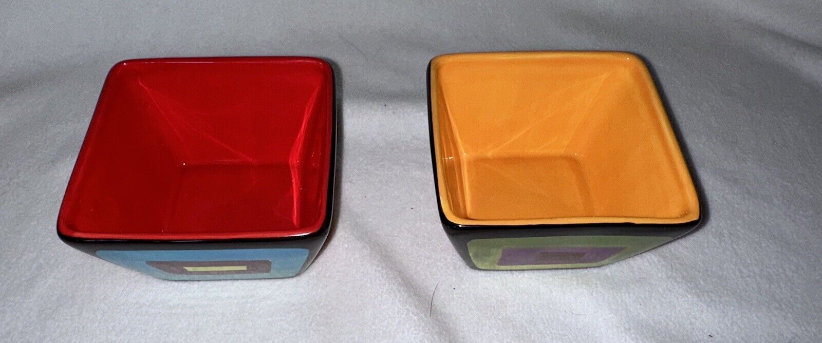 Naylor Designs Hand Painted Square Tasting Dip Square Bowls Lot Of 2