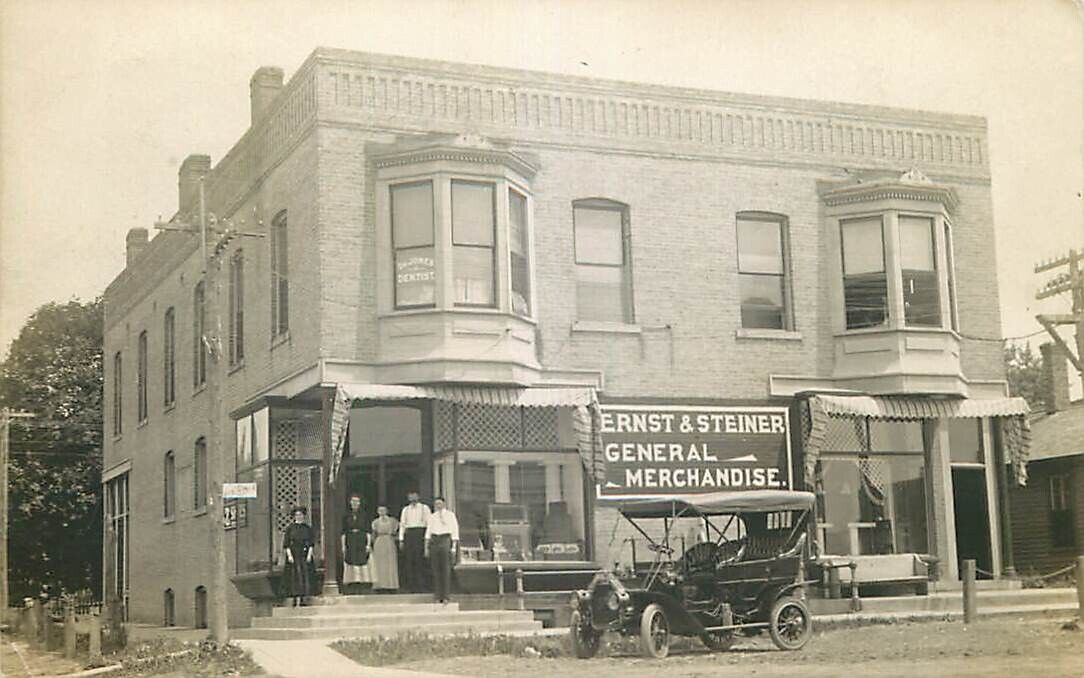 Real Photo Postcard Ernst & Steiner General Store, Carlock, Illinois 1909