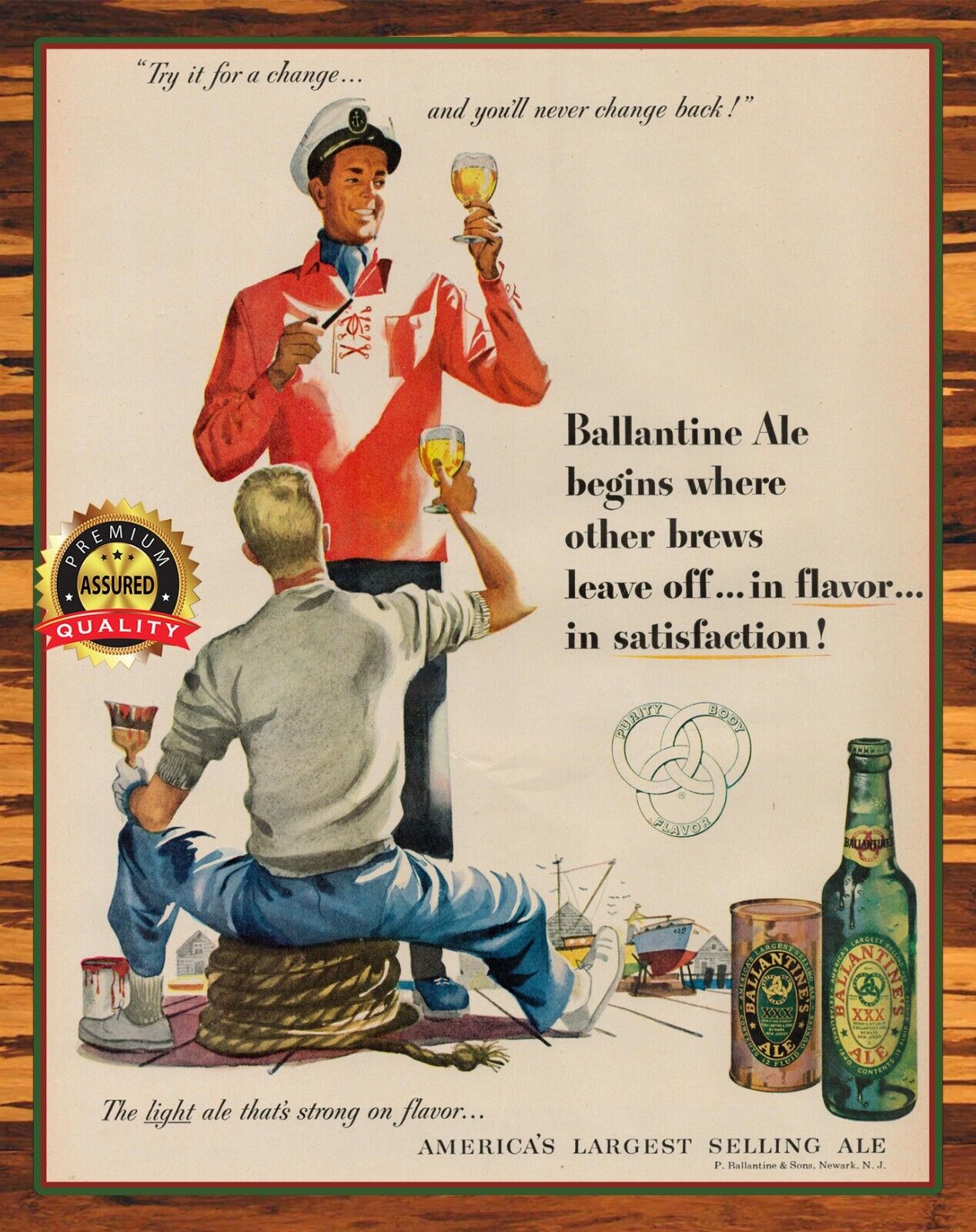 Ballantine\'s XXX Ale - The Light Ale - 1950s - Restored - Metal Sign 11 x 14