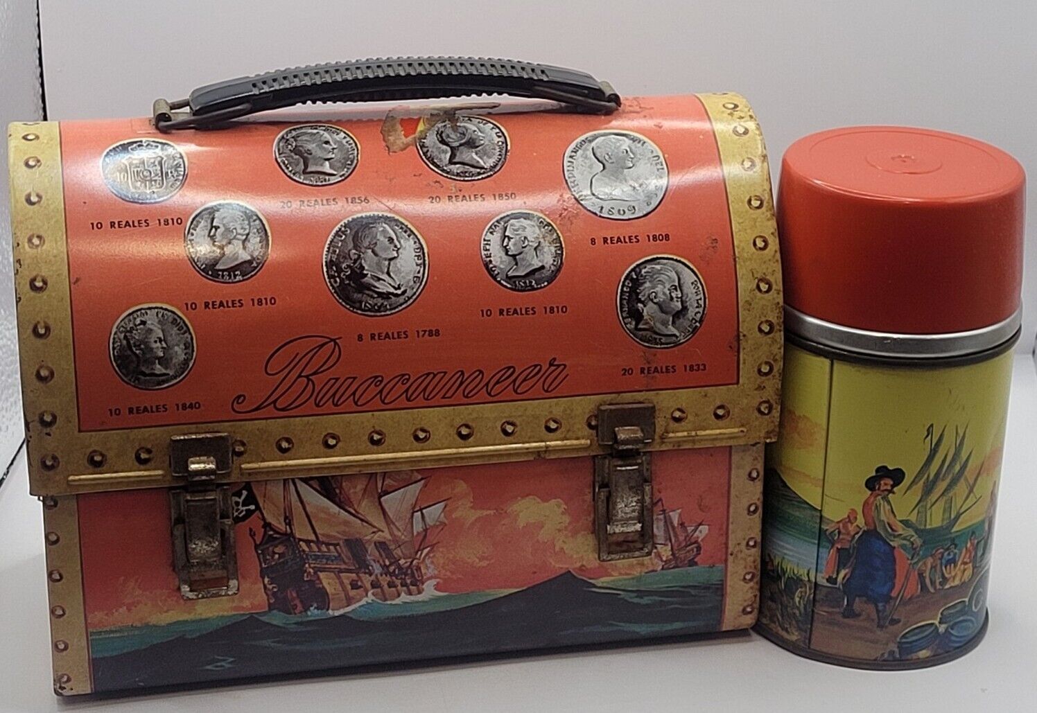 1957 BUCCANEER DOME LUNCHBOX and THERMOS ORIGINAL GREAT GRAPHICS