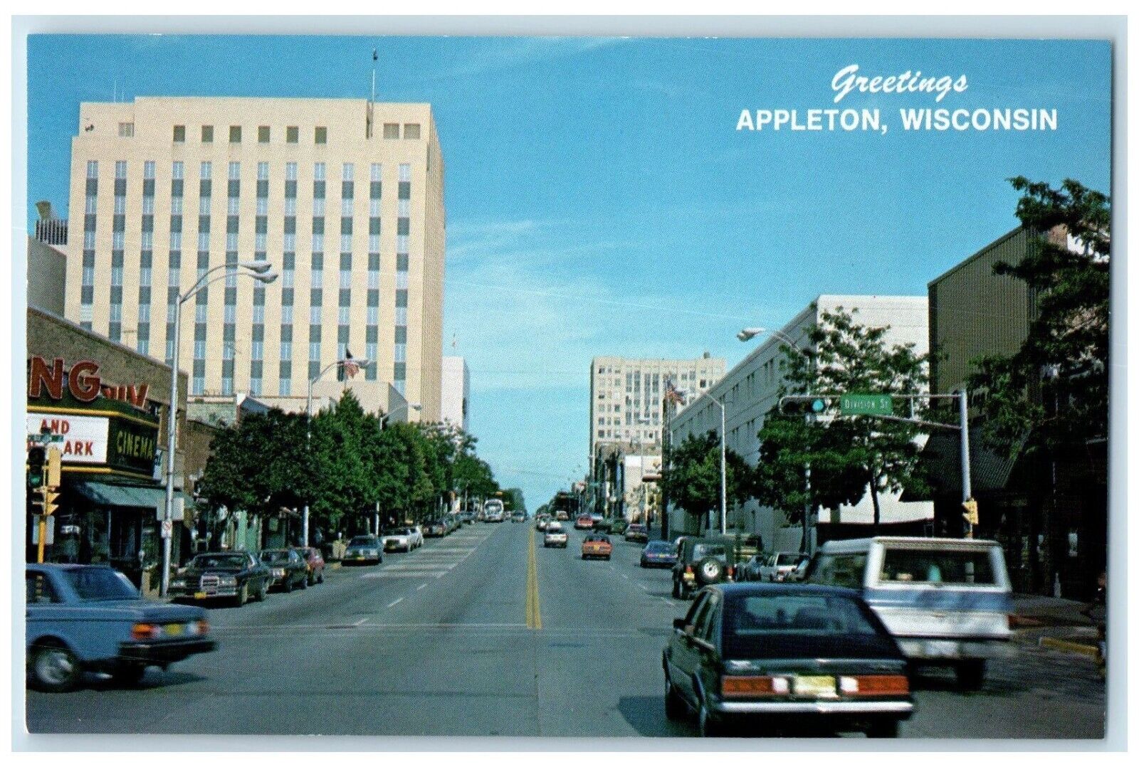 Greetings From Appleton Wisconsin WI, College Avenue Street View Cars Postcard