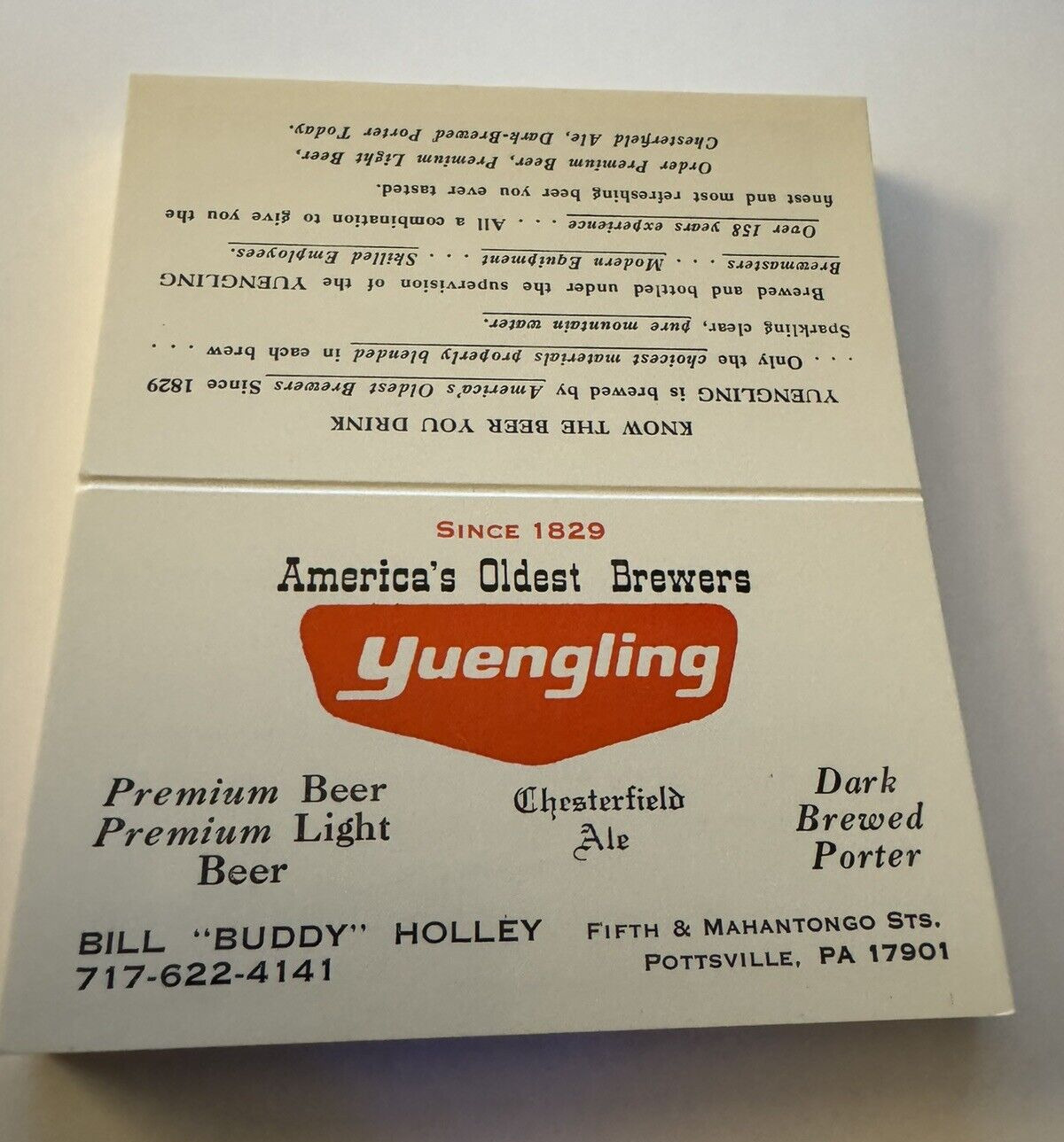 25 Yuengling Small Table Tents Pottsville, PA Unused