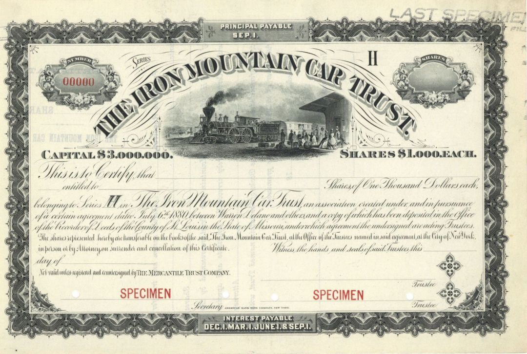 Iron Mountain Car Trust - Specimen Stock - Specimen Stocks & Bonds