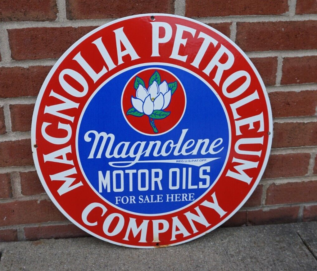 VINTAGE MAGNOLIA PORCELAIN GAS OIL SERVICE STATION ENGINE MOTOR MAGNOLENE RARE