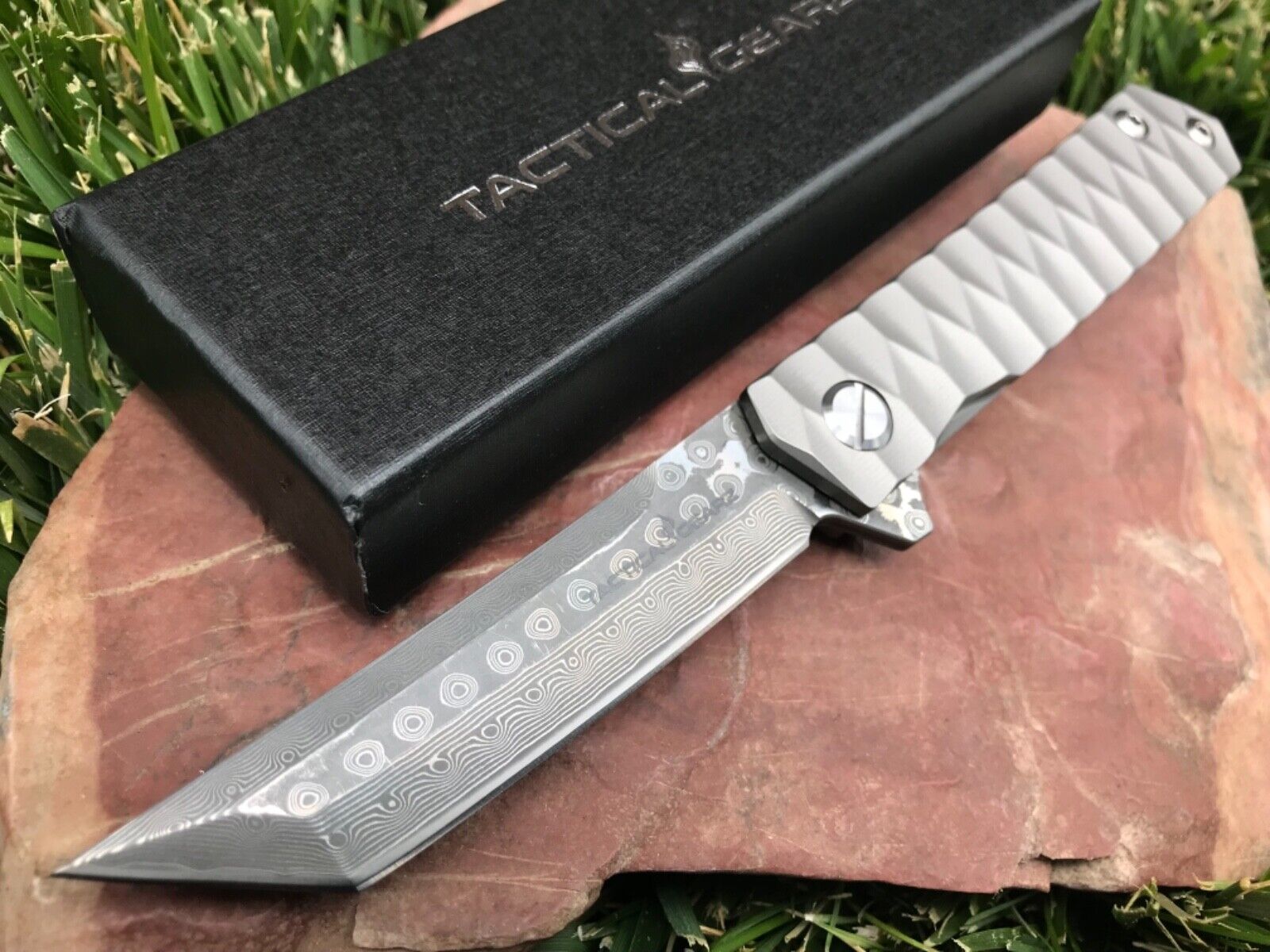 Full Tc4 Titanium EDC Folding Knife Damascus Steel Blade Ball Bearing Pivot