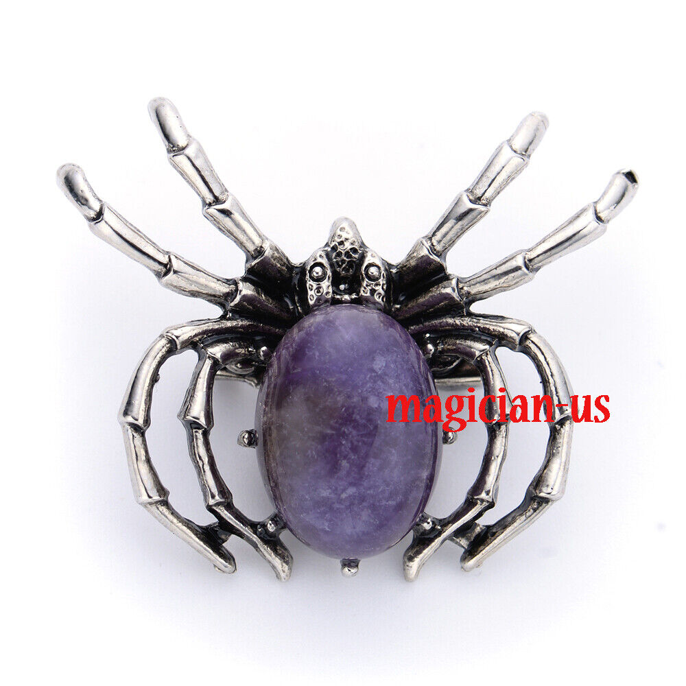 Natural Stone Bead Energy Reiki Chakra Spider Luck Amulet Pendant Brooch