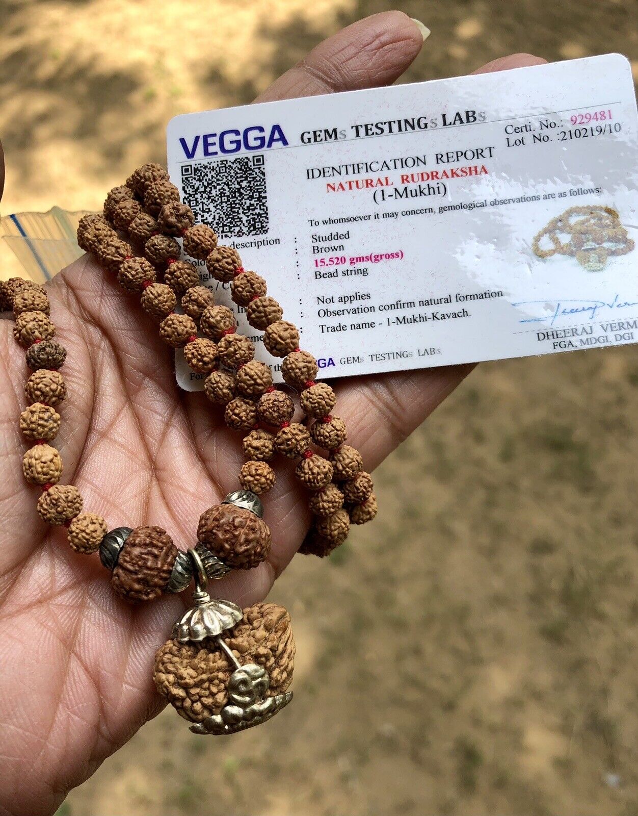 LAB CERTIFIED 1 Mukhi RUDRAKSHA Rudraksh Kavach Mala ROSARY 108+2+1 Prayer Beads