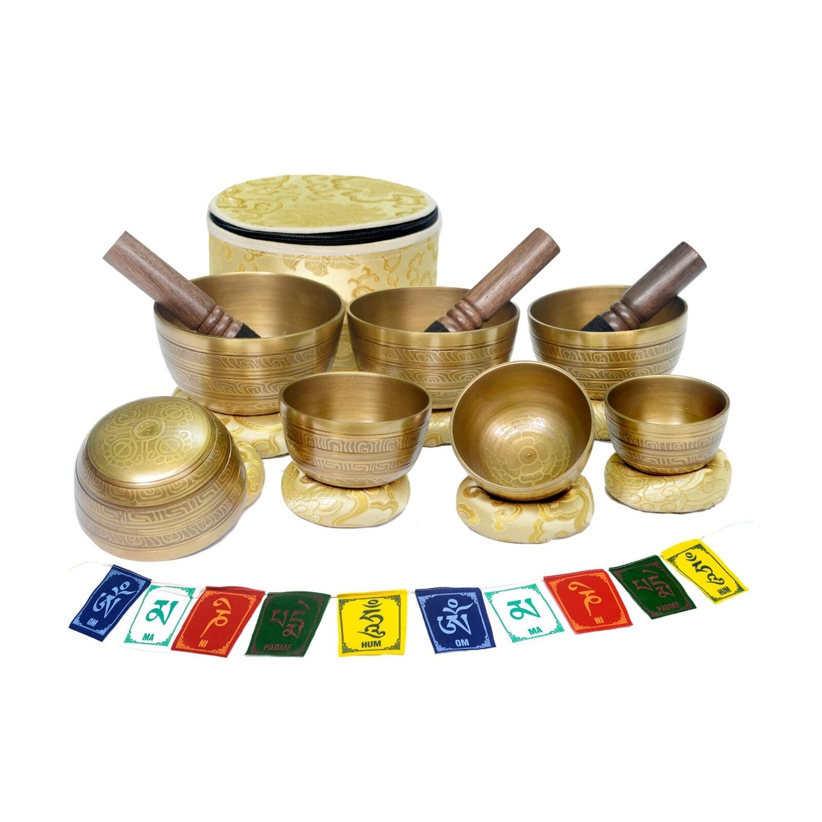 Tibetan Singing Bowl Set of 7 Himalayan Bowl Vajra Engraved Chakra bowl Authe...