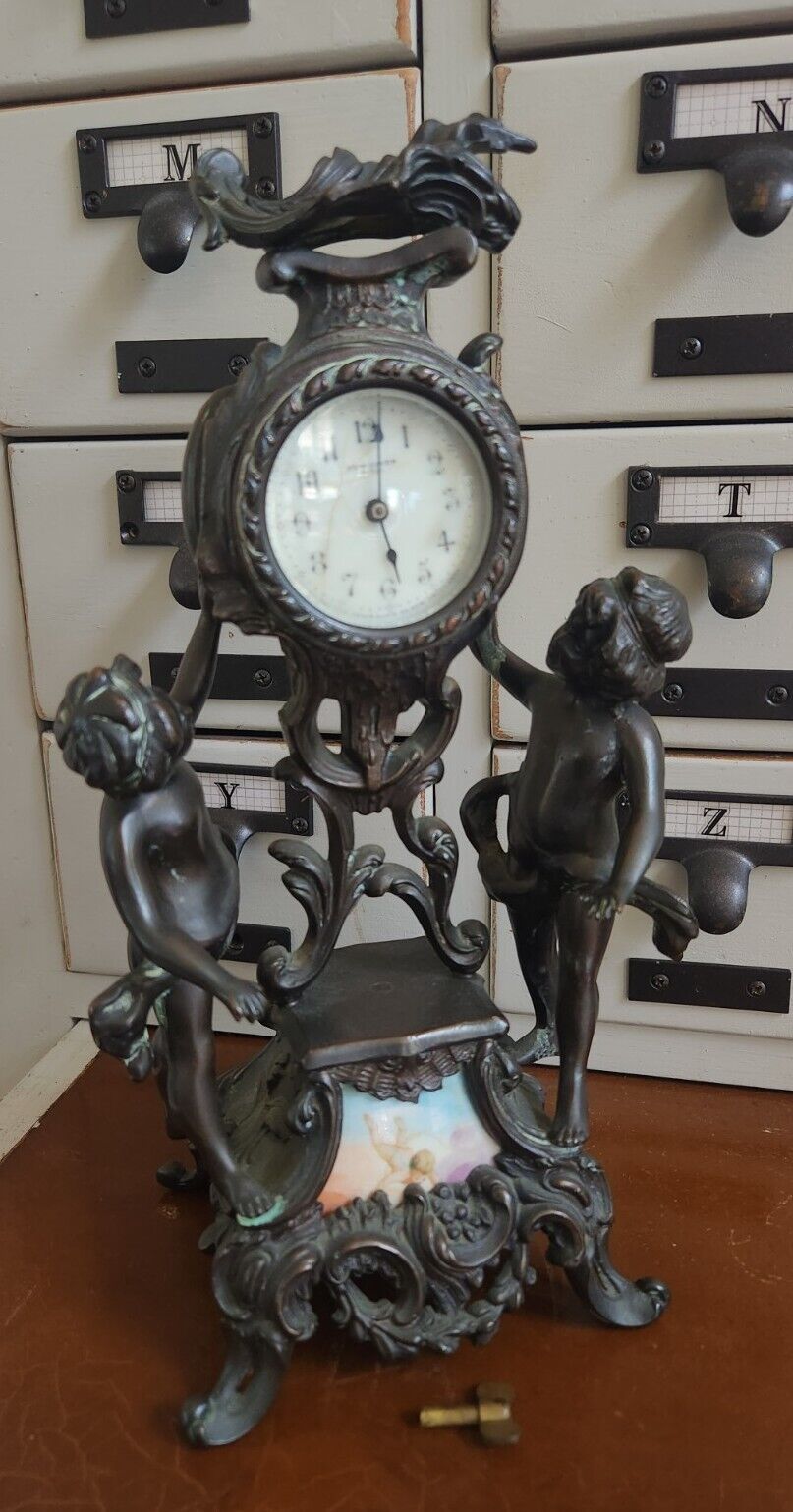 Antique New Haven Clock Company Figural Clock Ornate