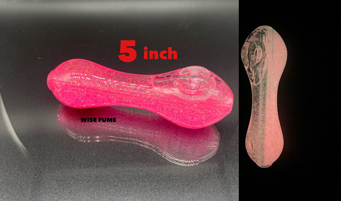 5 inch glass Freezable Tobacco Smoking Pipe GLOW in dark PINK Glycerin pipe