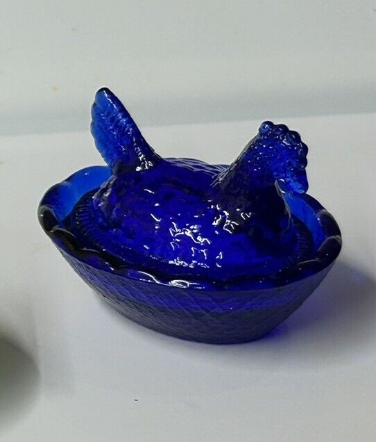 NEW Cobalt Blue Glass  Mini Hen On Nest - 2 and 1/2 “