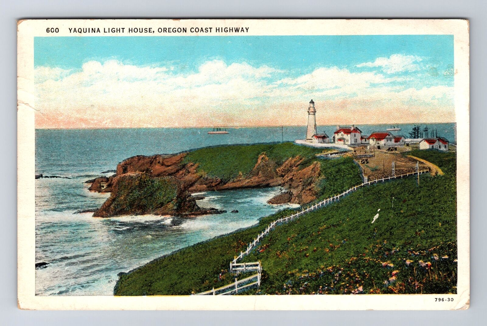 OR-Oregon, Yaquina Light House, Coast Highway, Antique, Vintage Postcard