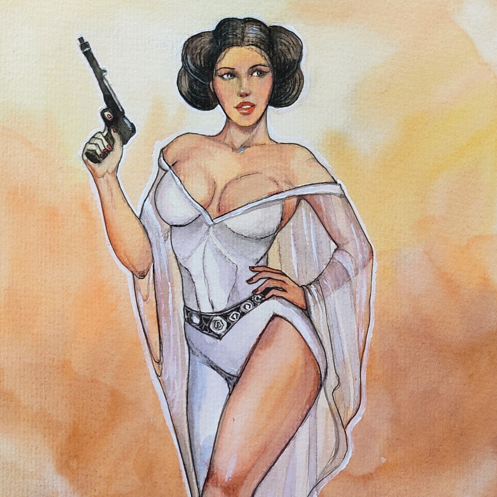 Sexy Princess Leia (8x12) Original Comic Art PinUp Star Wats by Sheludchenko