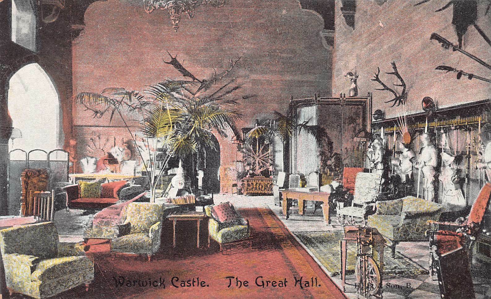 The Great Hall, Warwick Castle, England, Early Postcard, Unused 