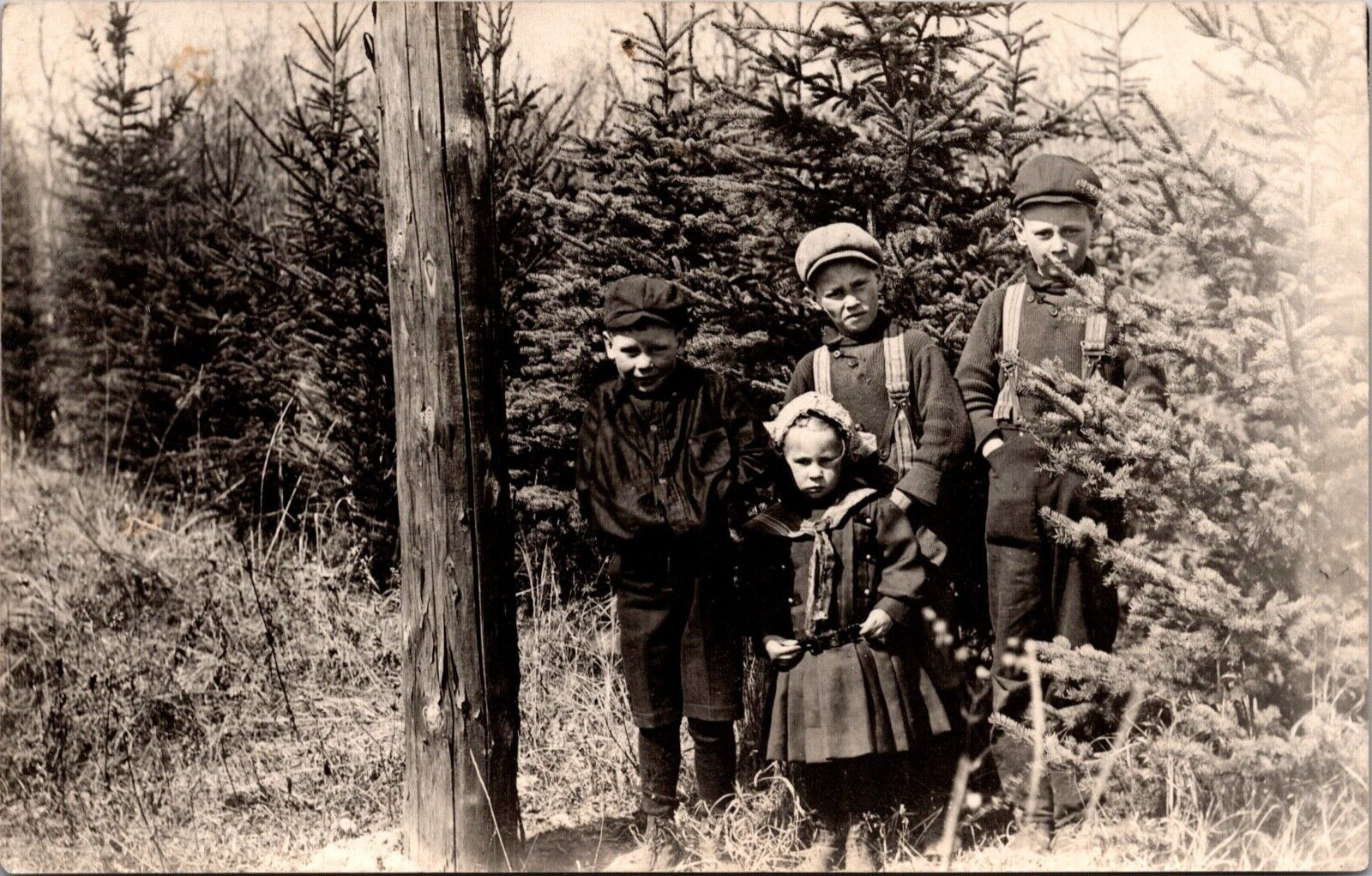 RPPC 4 Children in the woods suspenders Caps Cyko 1904-1920s?
