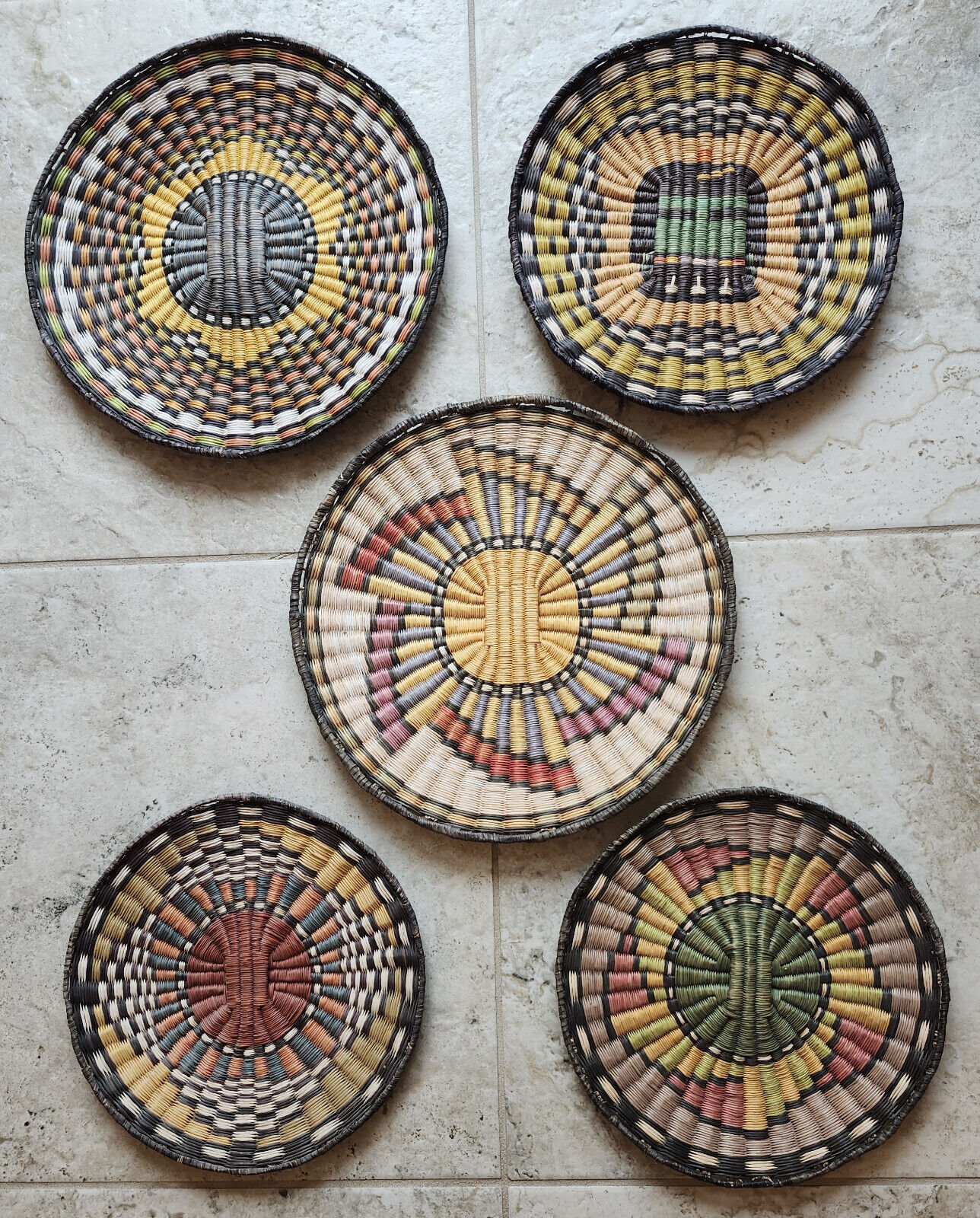 Vintage Hopi Indian Basket Plaques - Lot of 5 - Authentic and Wonderful
