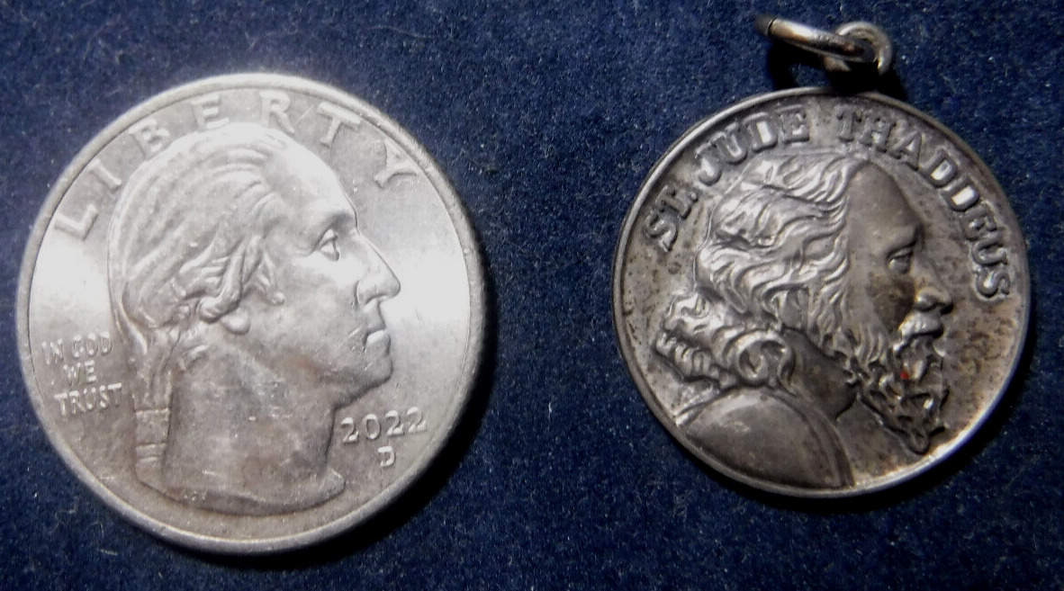 Vintage Catholic Sterling Silver Medal of Saint Jude and Sacred Heart of Jesus