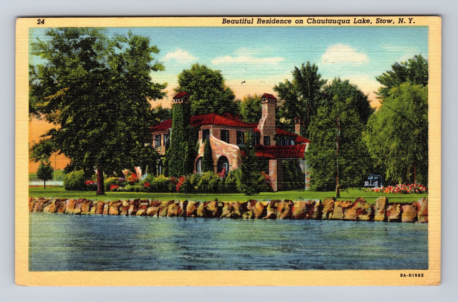 Stow NY-New York, Residence On Chautauqua Lake, Antique, Vintage c1947 Postcard