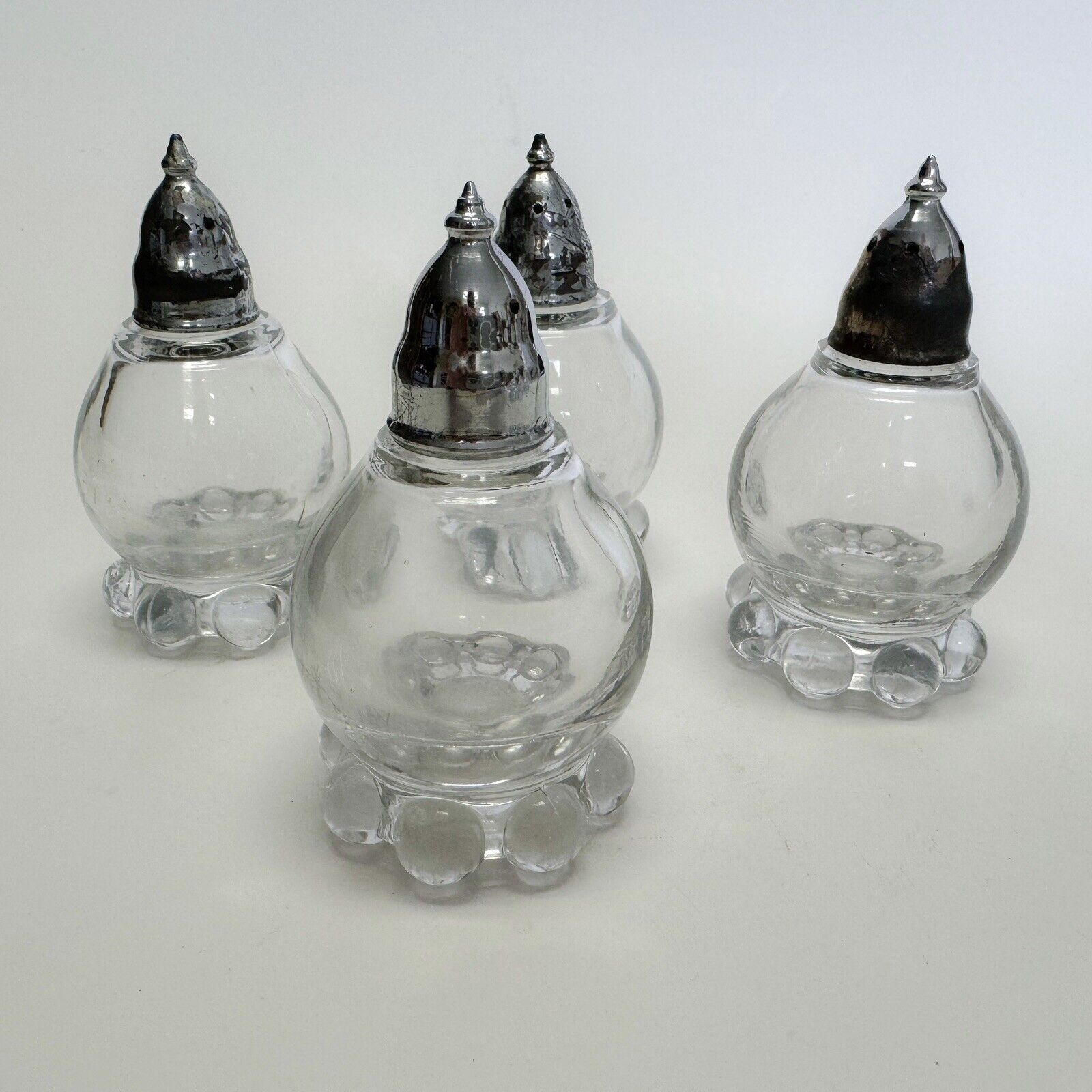 Vintage Candlewick Imperial Glass Set Of Four Salt and Pepper Shakers Metal Top