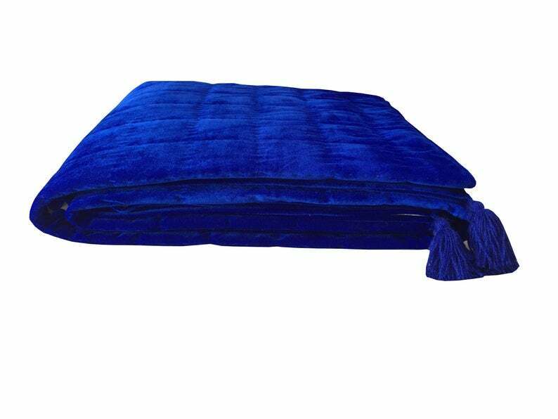 Royal blue velvet comforter blankets and bedspread (king quilt 90X104 inch)
