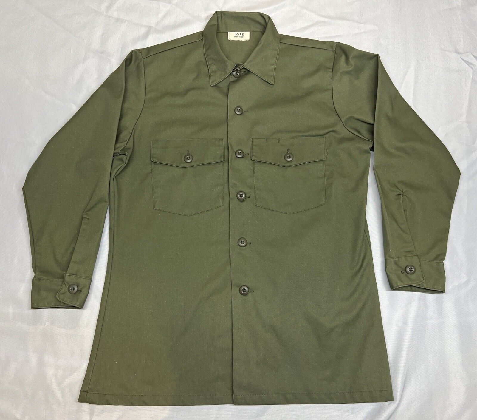 Vintage US Army Military OD Field Shirt/Jacket 16 1/2 X 32 Cotton/Poly