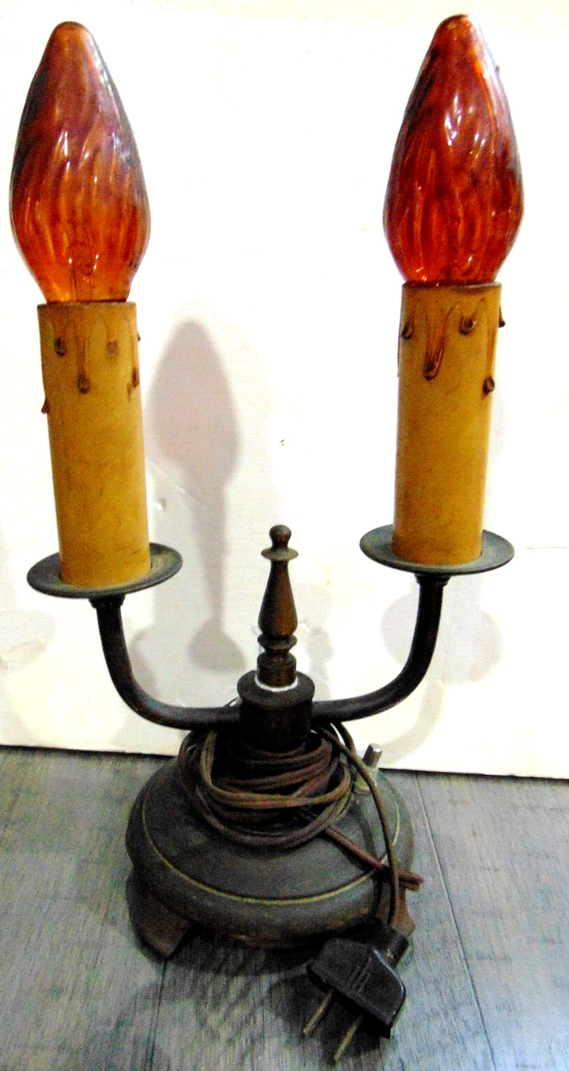 Unique Rare Vintage All  Cast Metal Vintage Lamp w Two Bulbs
