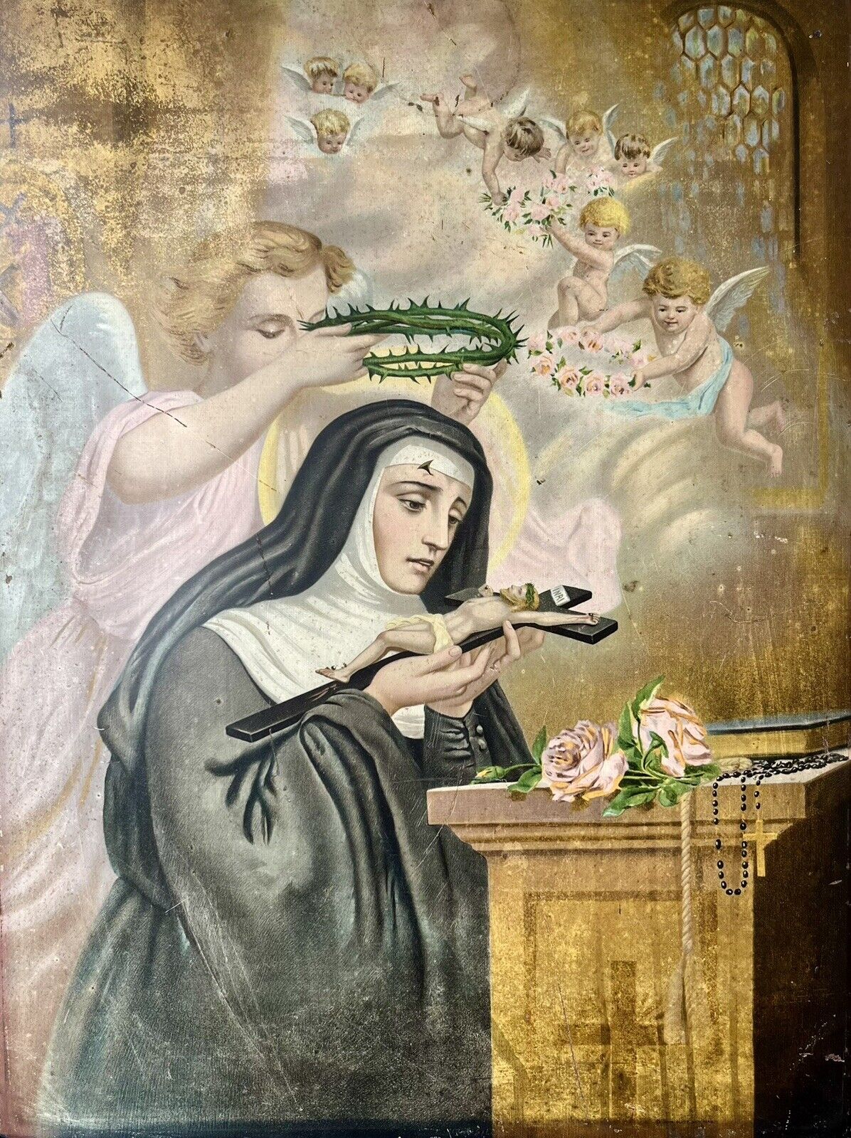 Antique 1890 St. Rita Of Cascia Religious Tin Litho Print By John Duffy Unframed
