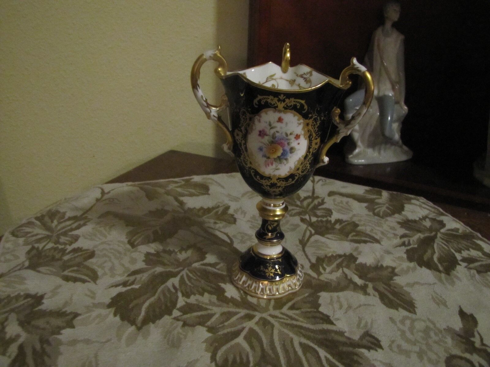 Large Antique Coalport Raised Gold Gilt & Cobalt Small Flowers Chalice Cup c1900