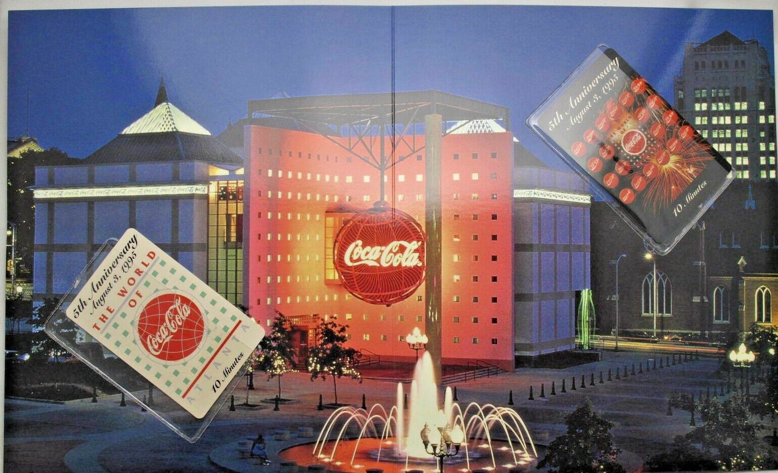 1995 World of Coke 5th Edition 5th Anniversary 2 card phonecard set and folder